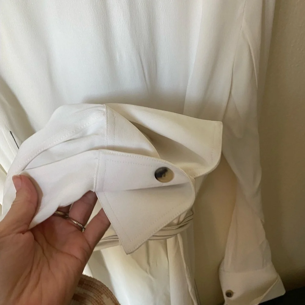 KHAITE Women’s Selena Belted Crepe De Chine Shirt Dress In White Size 12 - Picture 5 of 6